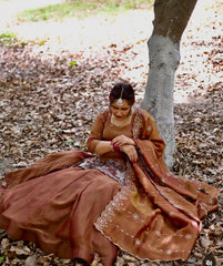 Admiring Embroidery Sequence Work Brown Color Top With Lehenga