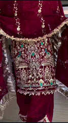 Heavy Embroidery Sequence Work Maroon Color Dhoti Suit