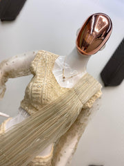 Glamorous Beige Butterfly Net Saree with Sequin Embroidery & Full-Stitched Blouse