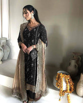 Black Color Chinon Sharara Suit Set with Organza Dupatta | Sequin Embroidery