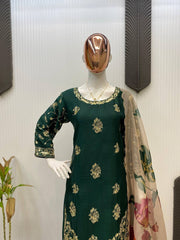 Green Color Chinon Sharara Suit Set with Organza Dupatta | Sequin Embroidery