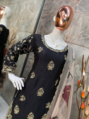 Black Color Chinon Sharara Suit Set with Organza Dupatta | Sequin Embroidery