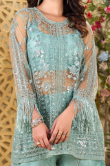 Mint Green Butterfly Net Plazzo Suit with Dual Side Sequin Embroidery