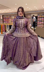 Glorious Simmer Silk Embroidery work Purple Color Lehenga Choli