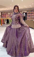 Glorious Simmer Silk Embroidery work Purple Color Lehenga Choli