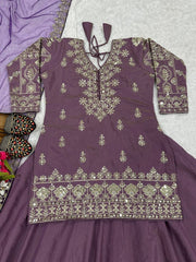 Glorious Simmer Silk Embroidery work Purple Color Lehenga Choli
