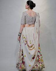 White Navratri Special Pure Cotton Chaniya Choli with Gamathi & Real Mirror Work