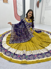 Mehndi Color Navratri Special Cotton Chaniya Choli Set with Heavy Embroidery & Sequence Work