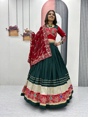 Green Color Navratri Special Cotton Chaniya Choli Set with Heavy Embroidery & Sequence Work
