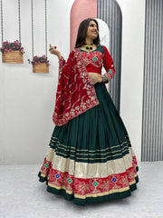 Green Color Navratri Special Cotton Chaniya Choli Set with Heavy Embroidery & Sequence Work