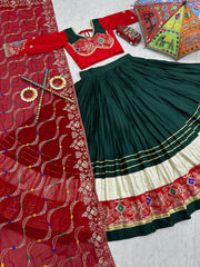 Green Color Navratri Special Cotton Chaniya Choli Set with Heavy Embroidery & Sequence Work