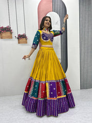 Unique Pure Cotton Navratri Special Embroidery Sequence Work Purple Color Chaniya Choli