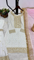 Ceremony Wear Sequence Work White Color Sharara Suit With Dupatta