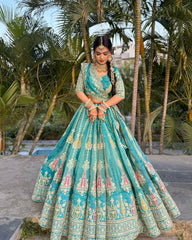 Ravishing Teal Green Simmer Sequence Lehenga Choli