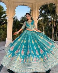 Ravishing Teal Green Simmer Sequence Lehenga Choli