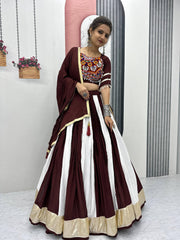 Precious Brown Cotton Gamathi Work Lehenga Choli For Navratri