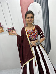 Precious Brown Cotton Gamathi Work Lehenga Choli For Navratri