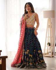 Trendy Blue Georgette Thread Work Lehenga Choli