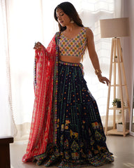 Trendy Blue Georgette Thread Work Lehenga Choli