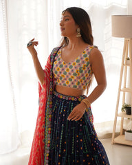 Trendy Blue Georgette Thread Work Lehenga Choli