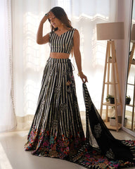Ravishing Black Georgette Thread Work Lehenga Choli