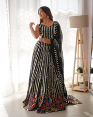 Ravishing Black Georgette Thread Work Lehenga Choli