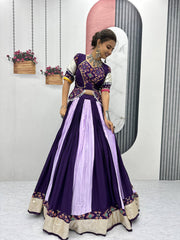 Trendy Purple Cotton Ribbon Work Lehenga Choli For Navratri
