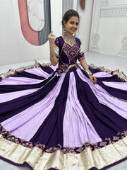 Trendy Purple Cotton Ribbon Work Lehenga Choli For Navratri