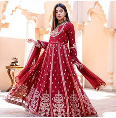 Designer Red Georgette Embroidery Work Gown