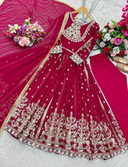 Designer Red Georgette Embroidery Work Gown
