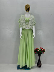 Gorgeous Pista Georgette Mirror Work Palazzo With Koti