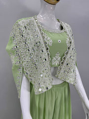 Gorgeous Pista Georgette Mirror Work Palazzo With Koti