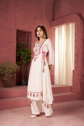 Trendy White Reyon Thread Work Palazzo Suit