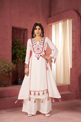 Trendy White Reyon Thread Work Palazzo Suit