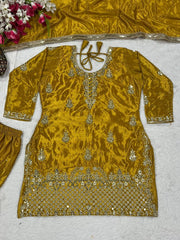 Trendy Mustard Chinon Silk Sequence Work Sharara Suit