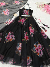Graceful Black Organza Floral Work Lehenga Choli