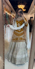 Lovely Golden Chinon Silk Sequence Work Top With Lehenga