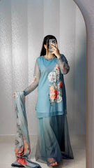 Trendy Sky Blue Georgette Digital Print Sharara Suit