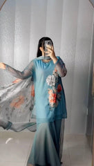 Trendy Sky Blue Georgette Digital Print Sharara Suit
