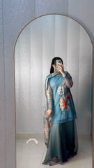 Trendy Sky Blue Georgette Digital Print Sharara Suit