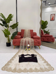 Lovely Cream Organza With Coding Work Saree