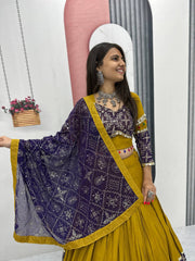 Daisy Mustard Cotton Embroidery Work Lehenga Choli