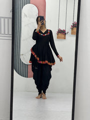 Ravishing Black Rayon Cotton Gamthi Work Dhoti Suit