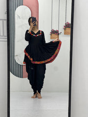 Ravishing Black Rayon Cotton Gamthi Work Dhoti Suit