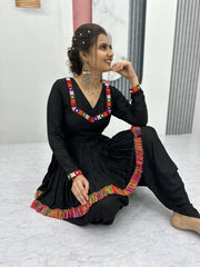 Ravishing Black Rayon Cotton Gamthi Work Dhoti Suit