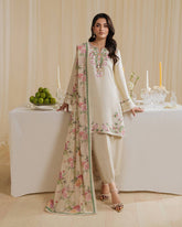 Attractive Beige Crepe Embroidery Palazzo Suit