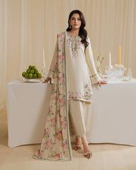 Attractive Beige Crepe Embroidery Palazzo Suit