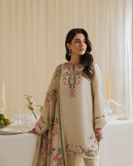 Attractive Beige Crepe Embroidery Palazzo Suit