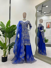 Stylish Blue Chinon Silk Sequence Work Palazzo Suit