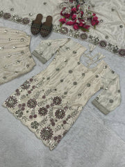 Trendy Cream Chinnon Sequence Work Sharara Suit
